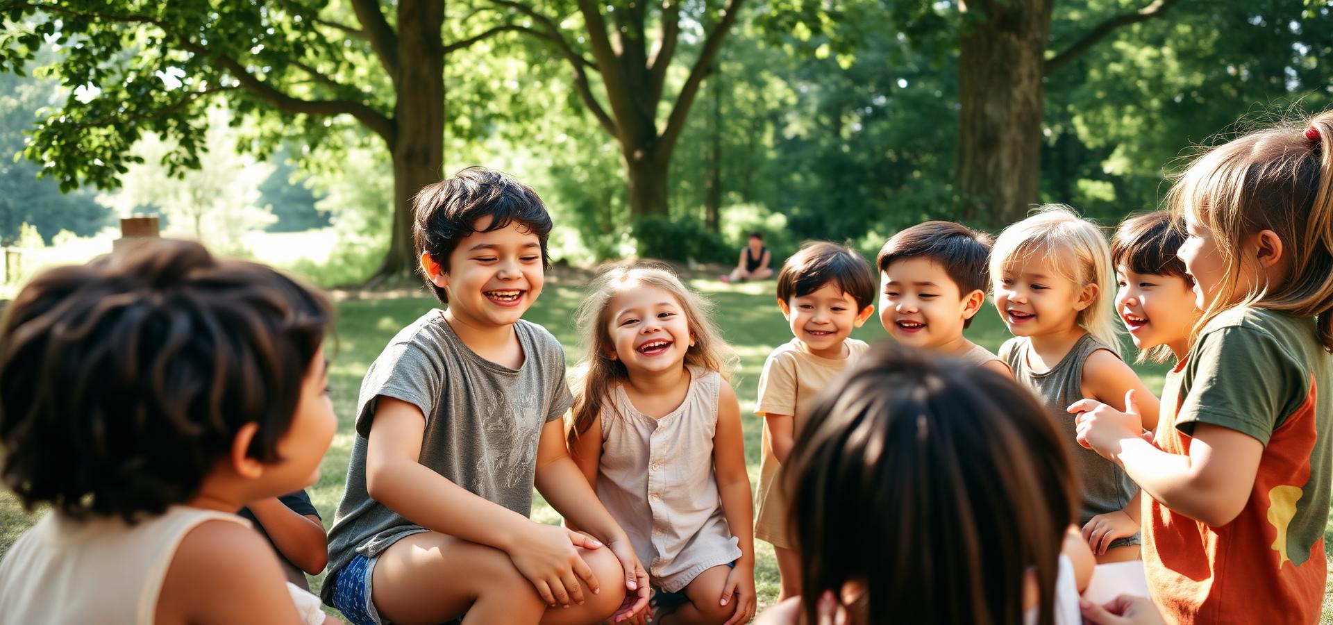 Children laughing together during a Calmversation Camp session outdoors